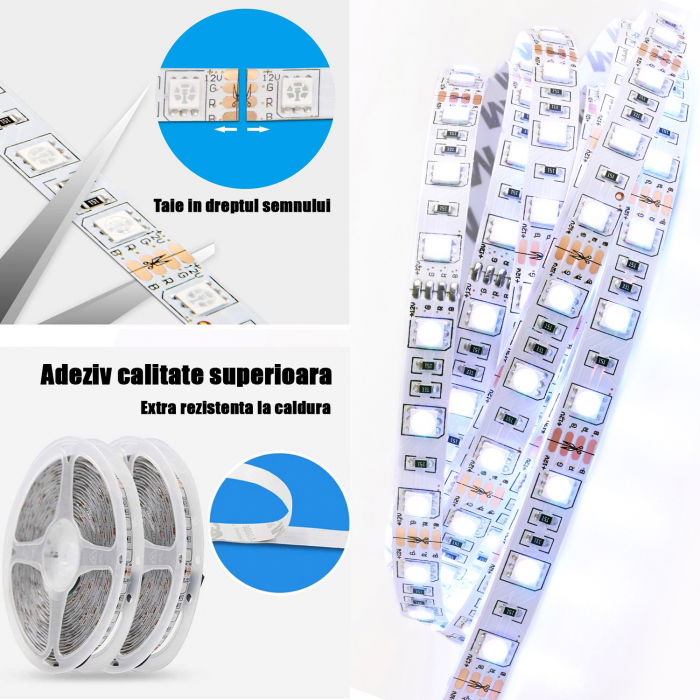 Banda LED ZAFIT™ 10 metri, Interior IP20, 5050 RGB, Wi-Fi, aplicatie telefon, telecomanda, mod muzica, timer, microfon, intensitate lumina reglabila [2]