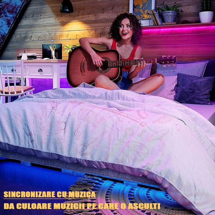 Banda LED RGB ZAFIT™ 5 metri, Exterior/Interior IP65, Adeziva, Wi-Fi, aplicatie telefon, telecomanda, mod muzica, timer, microfon, intensitate lumina reglabila [8]