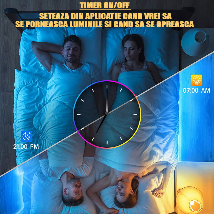 Banda LED ZAFIT™ 20 metri, Bluetooth, aplicatie telefon, telecomanda, mod muzica, timer, microfon, intensitate lumina reglabila, Interior, IP20, 5050 RGB, autoadeziva - Copie [4]