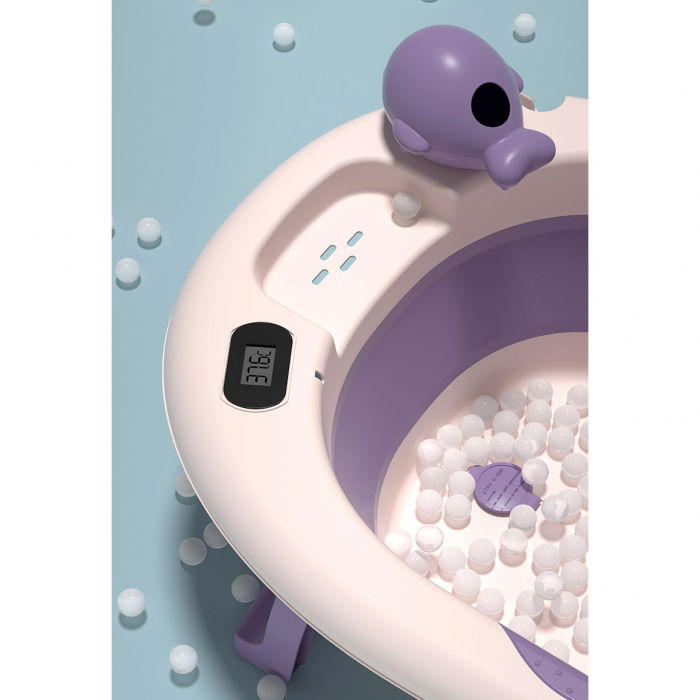 Cadita bebe cu suport FiGGA®, 0-48 luni, pliabila, termometru, picioare antiderapante, cana pentru clatire tip jucarie, suport cap de dus, suport pentru sapun, Roz [3]