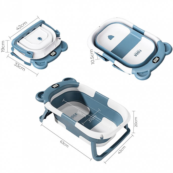 Cadita bebe cu suport FiGGA®, 0-48 luni, portabila, extra pliabila, termometru, picioare antiderapante, suport cap de dus, Verde [7]