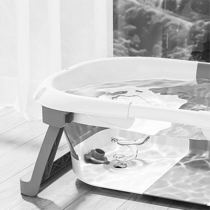 Cadita bebe cu suport FiGGA®, 0-48 luni, portabila, extra pliabila, termometru, picioare antiderapante, suport cap de dus, Gri [5]