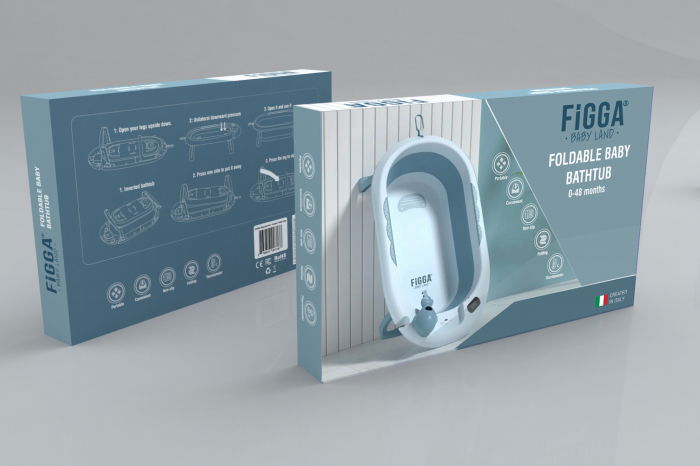 Cadita bebe FiGGA®, 0-48 luni, pliabila, termometru, picioare antiderapante, cana pentru clatire tip jucarie, suport cap de dus, suport pentru sapun, Albastru [9]