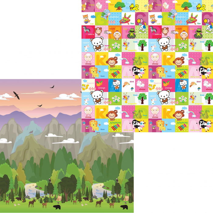 Covor de joaca FiGGA® pentru copii 200 x 180 cm, Spuma protectie, Termoizolant, Pliabil, 2 fete, Covoras bebe interactiv si educativ pentru activitati de joaca a bebelusului, Print 04 [1]