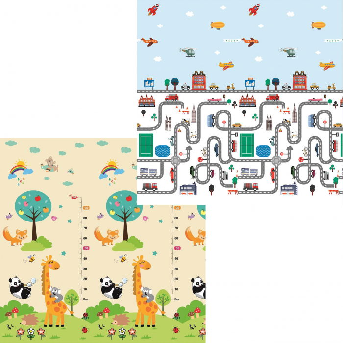 Covor de joaca FiGGA® pentru copii 200 x 180 cm, Spuma protectie, Termoizolant, Pliabil, 2 fete, Covoras bebe interactiv si educativ pentru activitati de joaca a bebelusului, Print 05 [1]