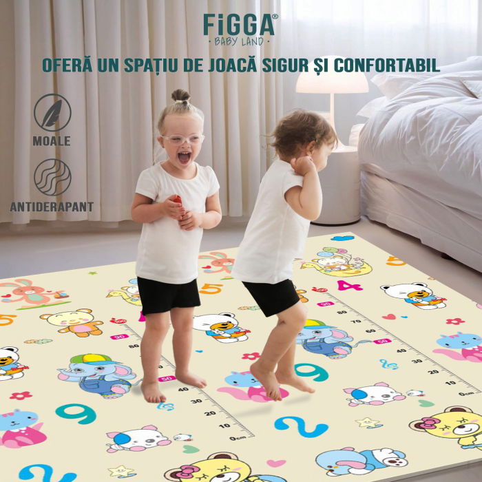 Covor de joaca FiGGA® pentru copii 200 x 180 cm, Spuma protectie, Termoizolant, Pliabil, 2 fete, Covoras bebe interactiv si educativ pentru activitati de joaca a bebelusului, Print 07 [7]