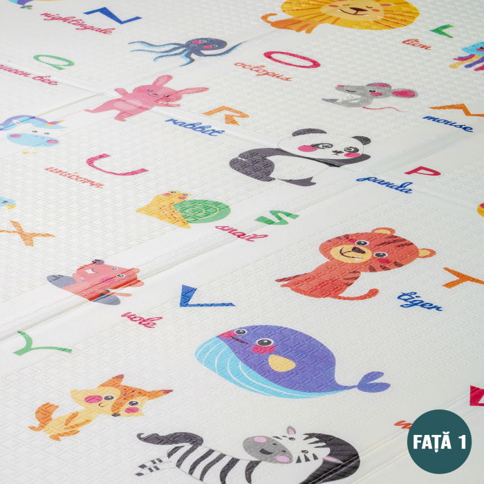 Covor de joaca FiGGA® pentru copii 200 x 180 cm, Spuma protectie, Termoizolant, Pliabil, 2 fete, Covoras bebe interactiv si educativ pentru activitati de joaca a bebelusului, Print 06 [3]