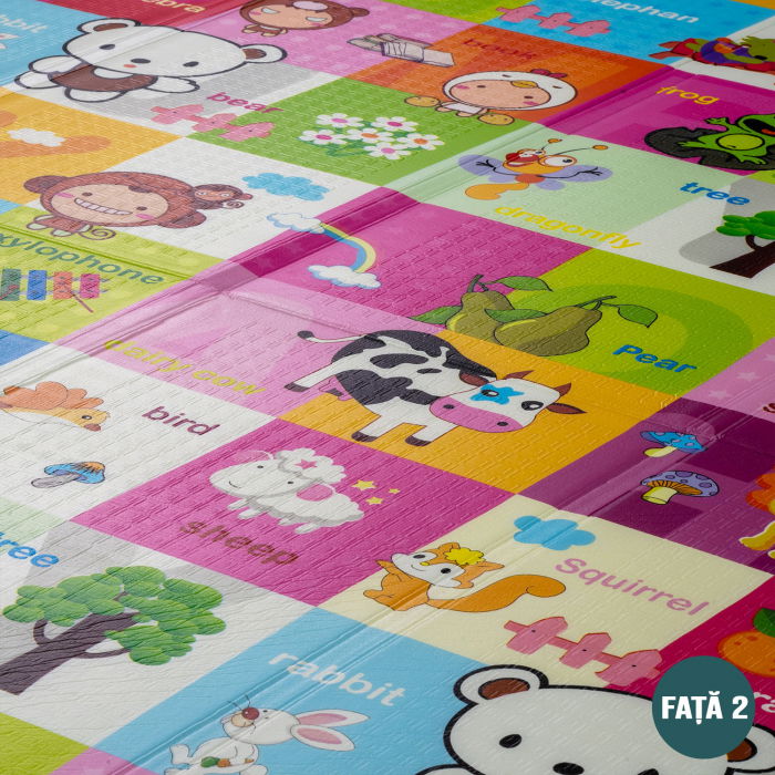 Covor de joaca FiGGA® pentru copii 200 x 180 cm, Spuma protectie, Termoizolant, Pliabil, 2 fete, Covoras bebe interactiv si educativ pentru activitati de joaca a bebelusului, Print 04 [4]