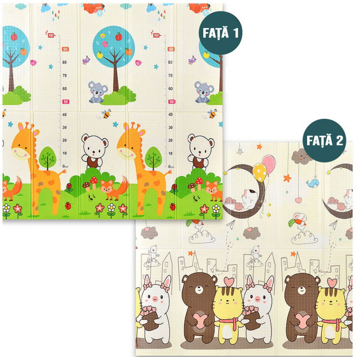 Covor de joaca FiGGA® pentru copii 200 x 180 cm, Spuma protectie, Termoizolant, Pliabil, 2 fete, Covoras bebe interactiv si educativ pentru activitati de joaca a bebelusului, Print 03 [2]