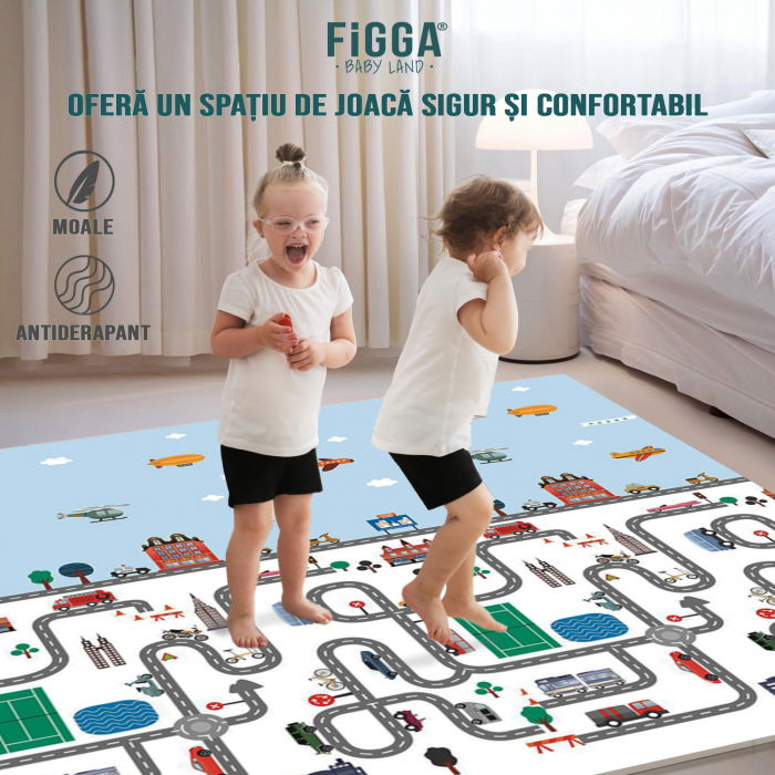 Covor de joaca FiGGA® pentru copii 200 x 180 cm, Spuma protectie, Termoizolant, Pliabil, 2 fete, Covoras bebe interactiv si educativ pentru activitati de joaca a bebelusului, Print 05 [7]