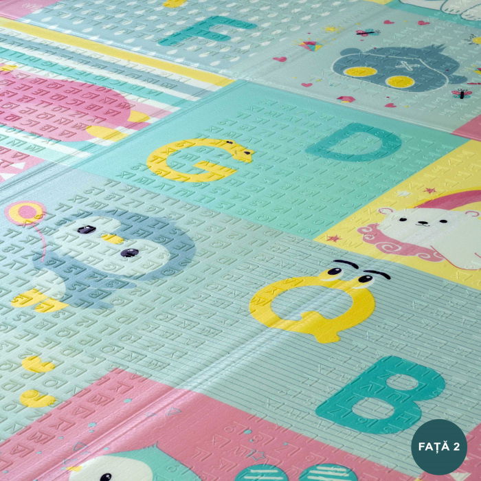 Covor de joaca FiGGA® pentru copii 200 x 180 cm, Spuma protectie, Termoizolant, Pliabil, 2 fete, Covoras bebe interactiv si educativ pentru activitati de joaca a bebelusului, Print 02 [4]