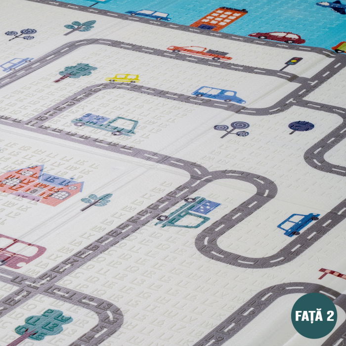 Covor de joaca FiGGA® pentru copii 200 x 180 cm, Spuma protectie, Termoizolant, Pliabil, 2 fete, Covoras bebe interactiv si educativ pentru activitati de joaca a bebelusului, Print 08 [4]