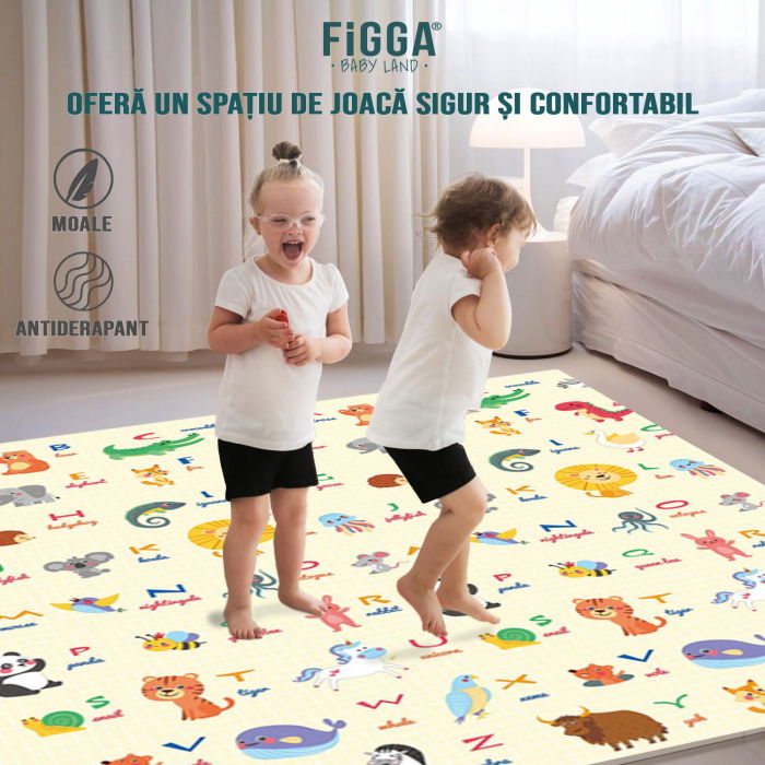 Covor de joaca FiGGA® pentru copii 200 x 180 cm, Spuma protectie, Termoizolant, Pliabil, 2 fete, Covoras bebe interactiv si educativ pentru activitati de joaca a bebelusului, Print 06 [7]