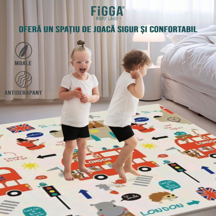 Covor de joaca FiGGA® pentru copii 200 x 180 cm, Spuma protectie, Termoizolant, Pliabil, 2 fete, Covoras bebe interactiv si educativ pentru activitati de joaca a bebelusului, Print 08 [7]