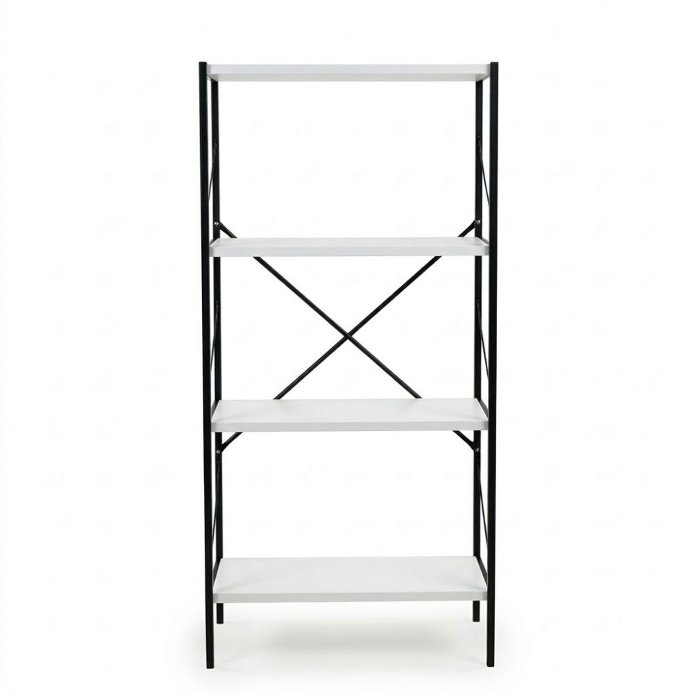 Etajera cu 4 rafturi depozitare FiGGA®, Metal + MDF, 120 cm x 55 cm x 25 cm, potrivita pentru baie, carti, pantofi, incaltaminte, papuci, jucarii, biblioteca, in camara, debara sau dressing, Negru/Alb [3]