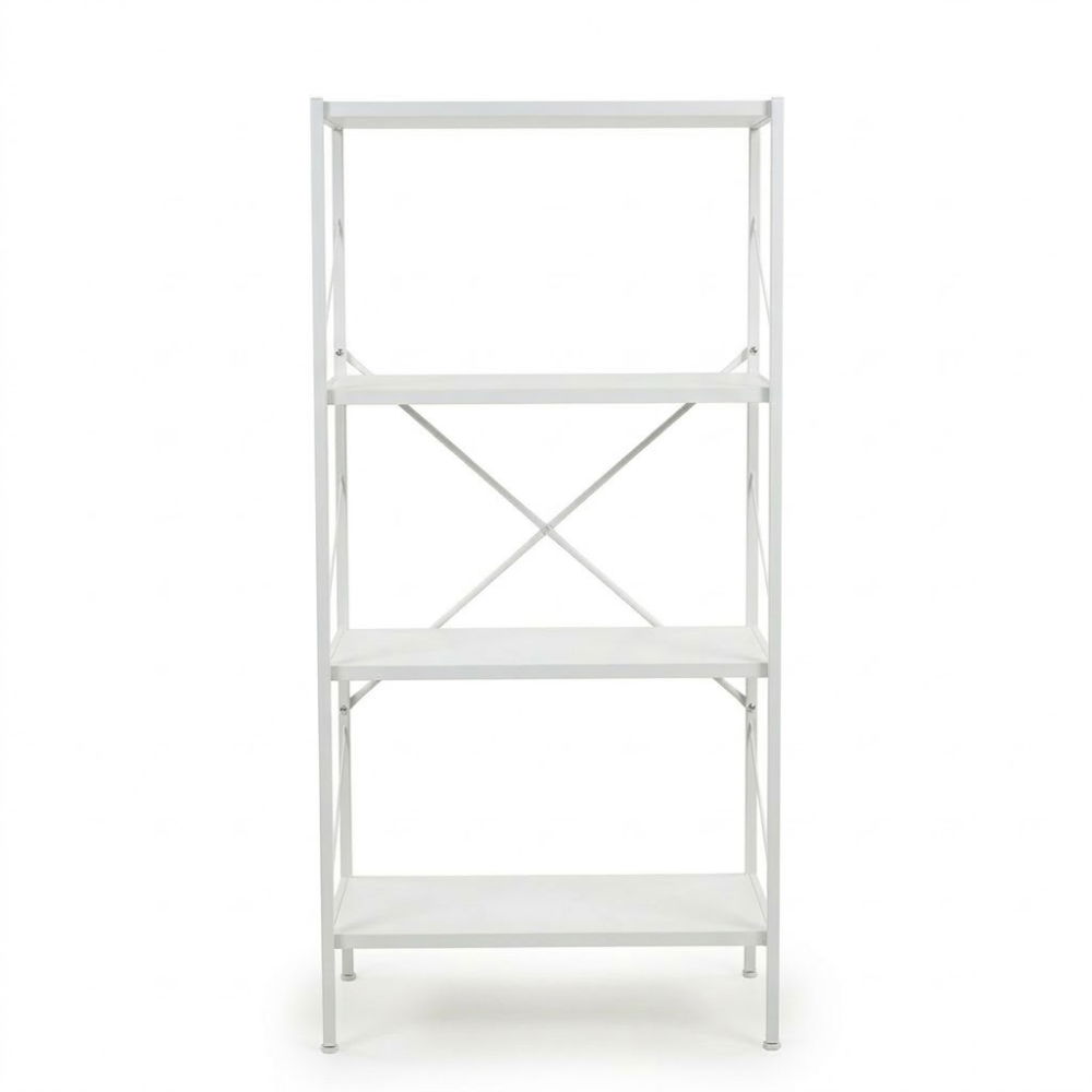 Etajera cu 4 rafturi depozitare FiGGA®, Metal + MDF, 120 cm x 55 cm x 25 cm, potrivita pentru baie, carti, pantofi, incaltaminte, papuci, jucarii, biblioteca, in camara, debara sau dressing, Alb/Alb [3]