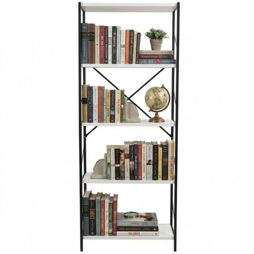 Etajera cu 5 rafturi depozitare FiGGA®, Metal + MDF, 150 cm x 60 cm x 30 cm, potrivita pentru baie, carti, pantofi, incaltaminte, papuci, jucarii, biblioteca, in camara, debara sau dressing, Negru/Pin [5]