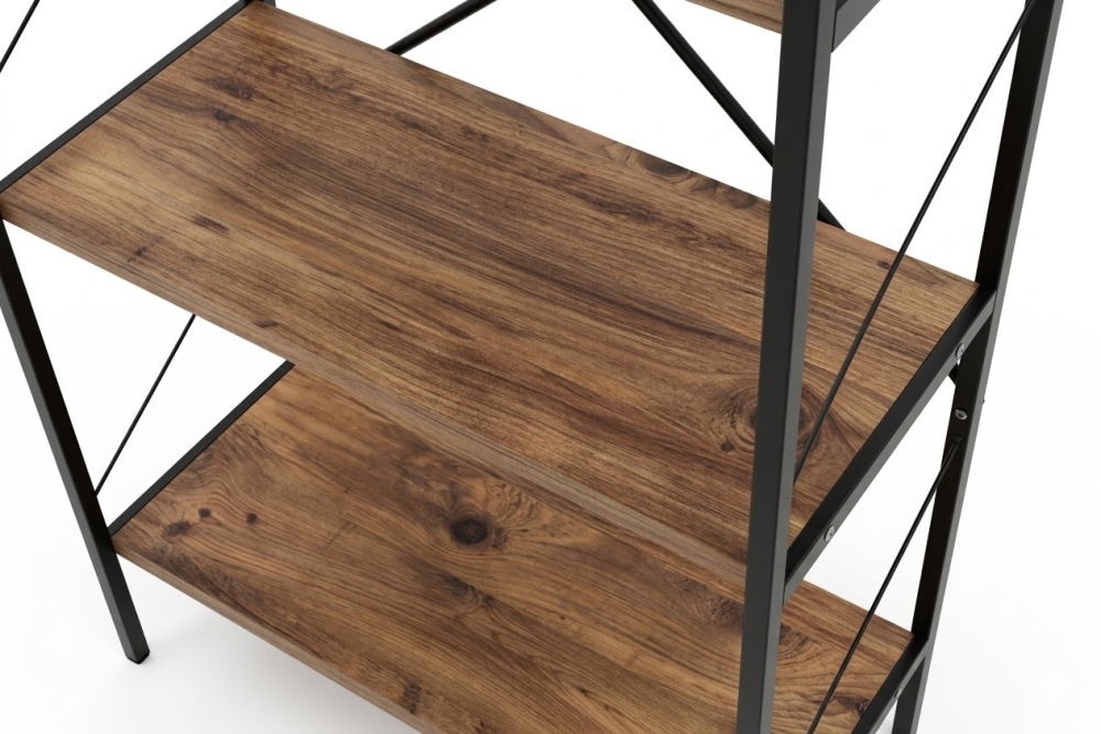 Etajera cu 4 rafturi depozitare FiGGA®, Metal + MDF, 120 cm x 55 cm x 25 cm, potrivita pentru baie, carti, pantofi, incaltaminte, papuci, jucarii, biblioteca, in camara, debara sau dressing, Negru/Pin [4]