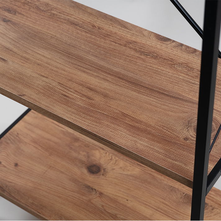 Etajera cu 4 rafturi depozitare FiGGA®, Metal + MDF, 120 cm x 55 cm x 25 cm, potrivita pentru baie, carti, pantofi, incaltaminte, papuci, jucarii, biblioteca, in camara, debara sau dressing, Negru/Pin [6]