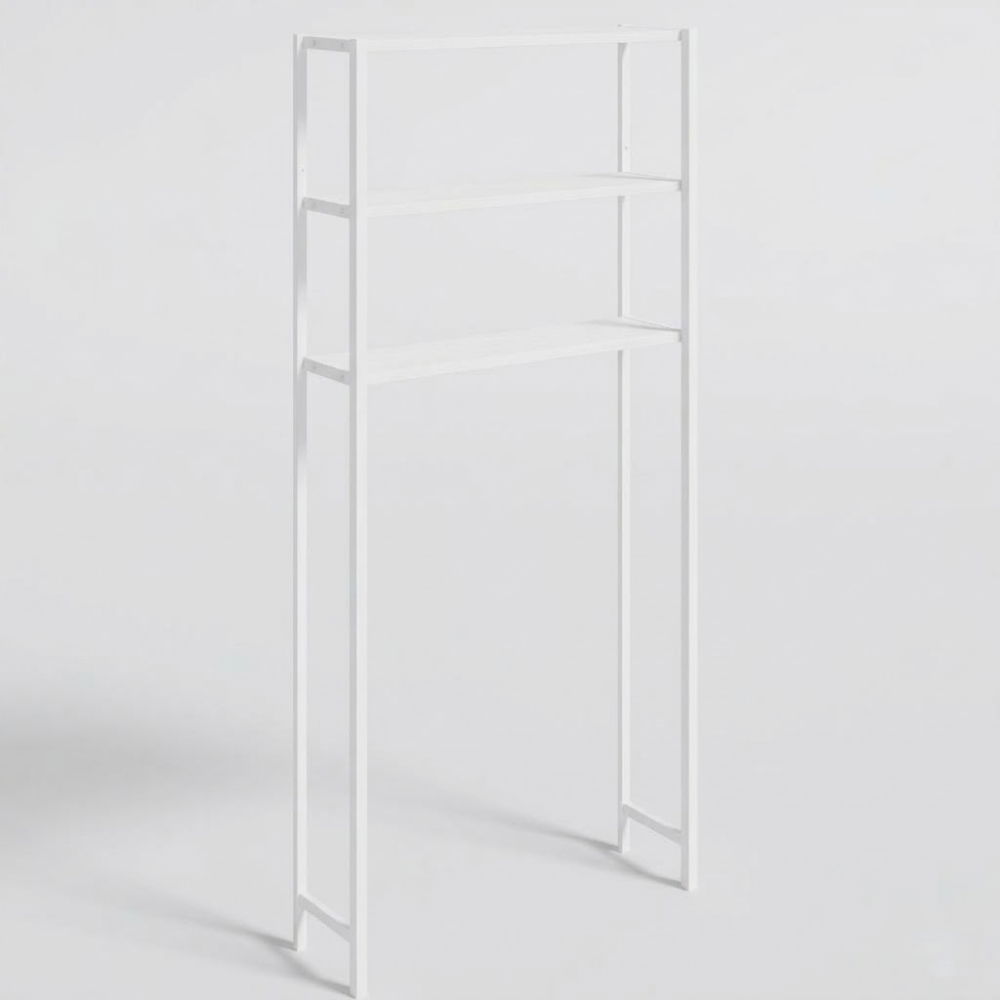 Etajera pentru Masina de Spalat cu 3 polite, 150cm x 69cm x 20cm, Metal + MDF, Organizator Multifunctional pentru Baie, Spatii Inguste, Ideal pentru prosoape sau produse de igiena, Alb/Alb [4]