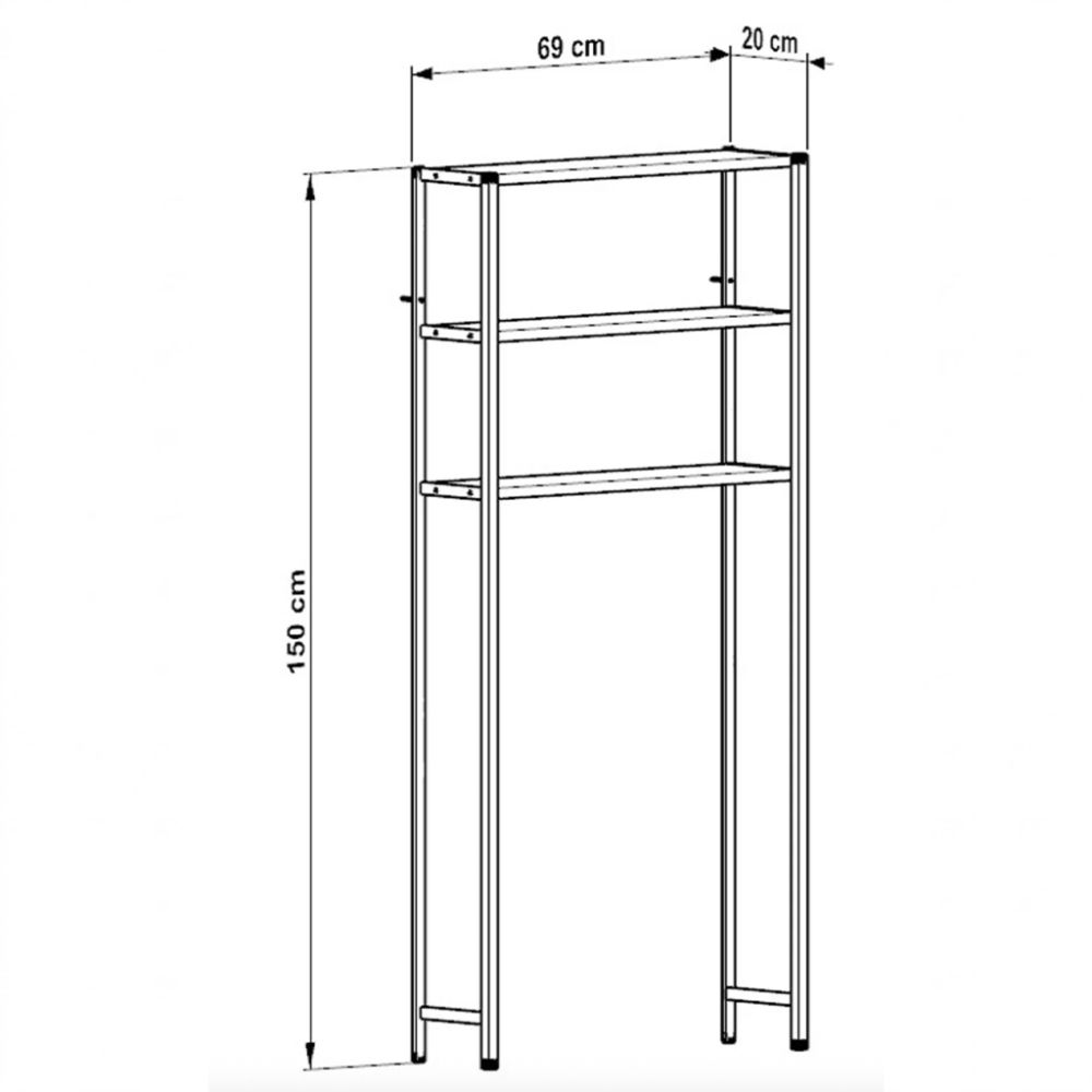 Etajera pentru Masina de Spalat cu 3 polite, 150cm x 69cm x 20cm, Metal + MDF, Organizator Multifunctional pentru Baie, Spatii Inguste, Ideal pentru prosoape sau produse de igiena, Negru/Lemn [7]