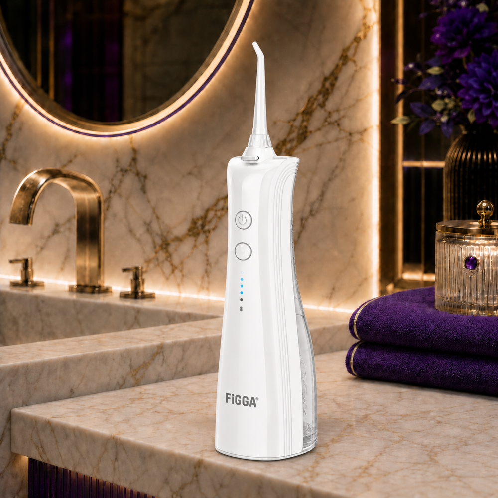 Irigator Bucal FiGGA® ORAL F-202, Dus bucal portabil, Reincarcabil USB-C, Rezervor 230 ml, 5 Moduri de Curatare, IPX7 Waterproof, Acumulator 2000 mAh, Alb Elegant [8]