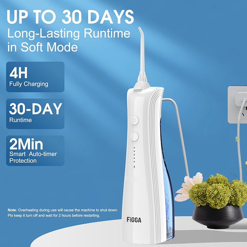 Irigator Bucal FiGGA® ORAL F-202, Dus bucal portabil, Reincarcabil USB-C, Rezervor 230 ml, 5 Moduri de Curatare, IPX7 Waterproof, Acumulator 2000 mAh, Alb Elegant [6]