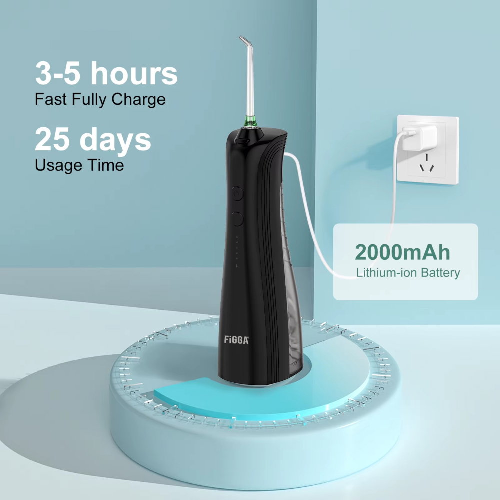 Irigator Bucal FiGGA® ORAL F-202, Dus bucal portabil, Reincarcabil USB-C, Rezervor 230 ml, 5 Moduri de Curatare, IPX7 Waterproof, Acumulator 2000 mAh, Negru Premium [7]