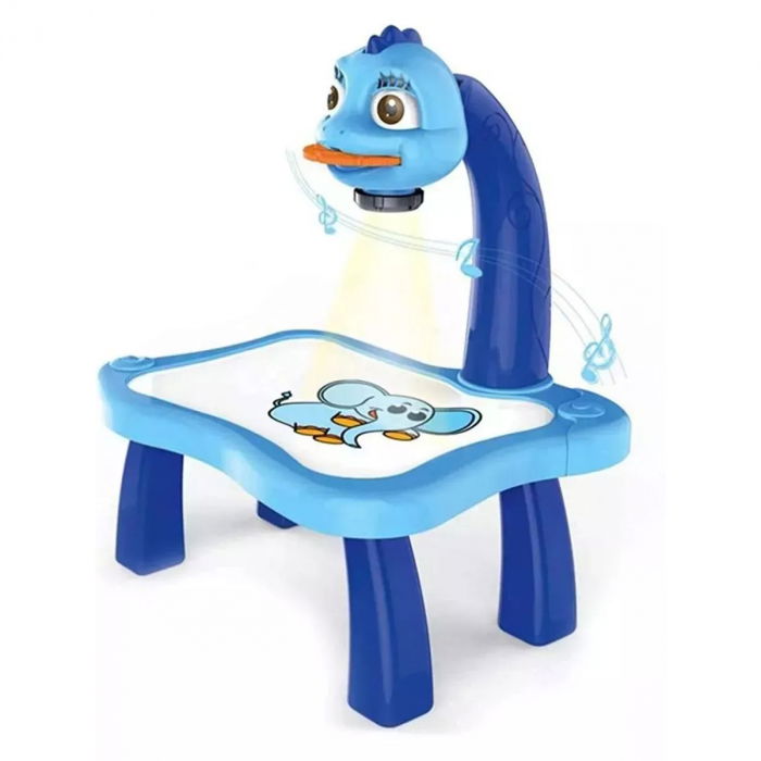 Jucarie educationala tip tabla FiGGA® cu masuta de desenat cu proiector, hologram, 3 discuri cu 24 sabloane, 12 carioci, model Girafa, Albastru [2]