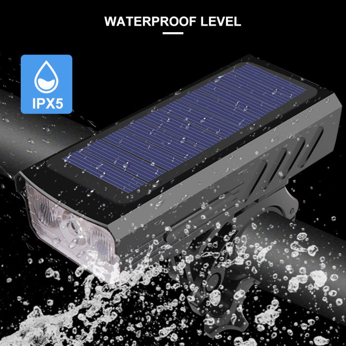 Lanterna bicicleta FiGGA® cu incarcare solara si cablu tip C, sirena, indicator baterie, lumini de atentionare, acumulator reincarcabil 2000 mAh, structura aliaj aluminiu, Negru [8]