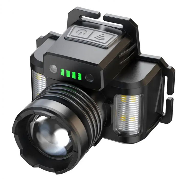 Lanterna puternica de cap FiGGA® LED 30W, 18000 lumeni, 500 metri distanta, 5000K, acumulator reincarcabil 6000 mAh, Profesionala, Frontala, Cablu de incarcare [5]