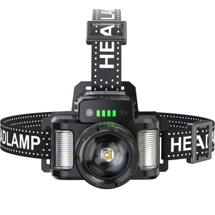 Lanterna puternica de cap FiGGA® LED 30W, 18000 lumeni, 500 metri distanta, 5000K, acumulator reincarcabil 6000 mAh, Profesionala, Frontala, Cablu de incarcare [2]