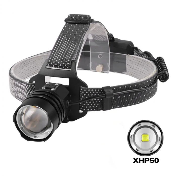 Lanterna puternica de cap FiGGA® LED XHP-50, 15000 lumeni, 500 metri distanta, 5000K, 2 baterii reincarcabile de 18650 Li/3500 mAh, Profesionala, Frontala, Cablu de incarcare [3]