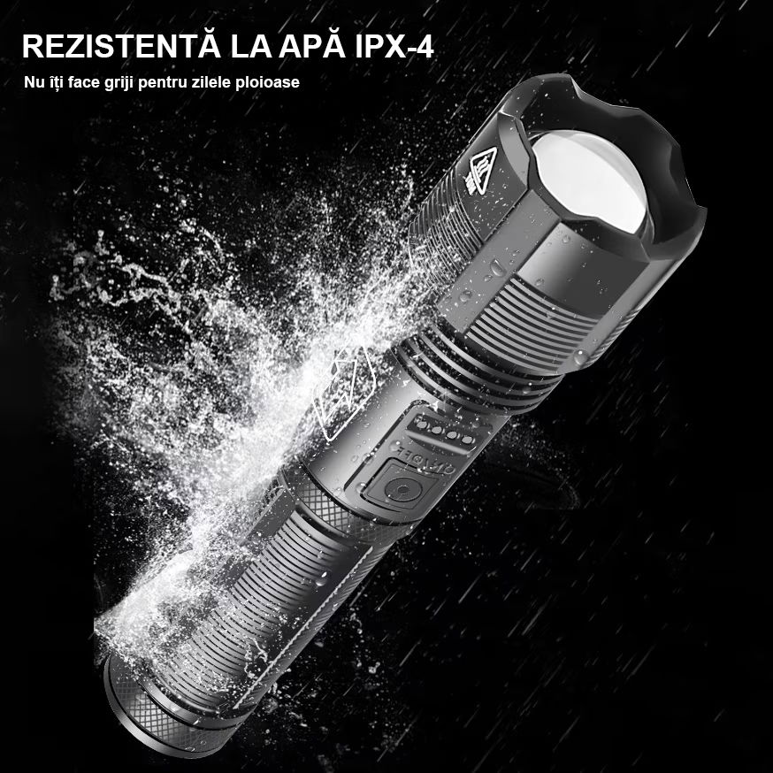 Lanterna puternica profesionala FiGGA®, LED XHP-50, 15000 lumeni, acumulator 18650 Li, structura aliaj aluminiu, Cablu de incarcare [10]