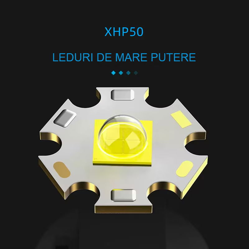 Lanterna puternica profesionala FiGGA®, LED XHP-50, 15000 lumeni, acumulator 18650 Li, structura aliaj aluminiu, Cablu de incarcare [2]