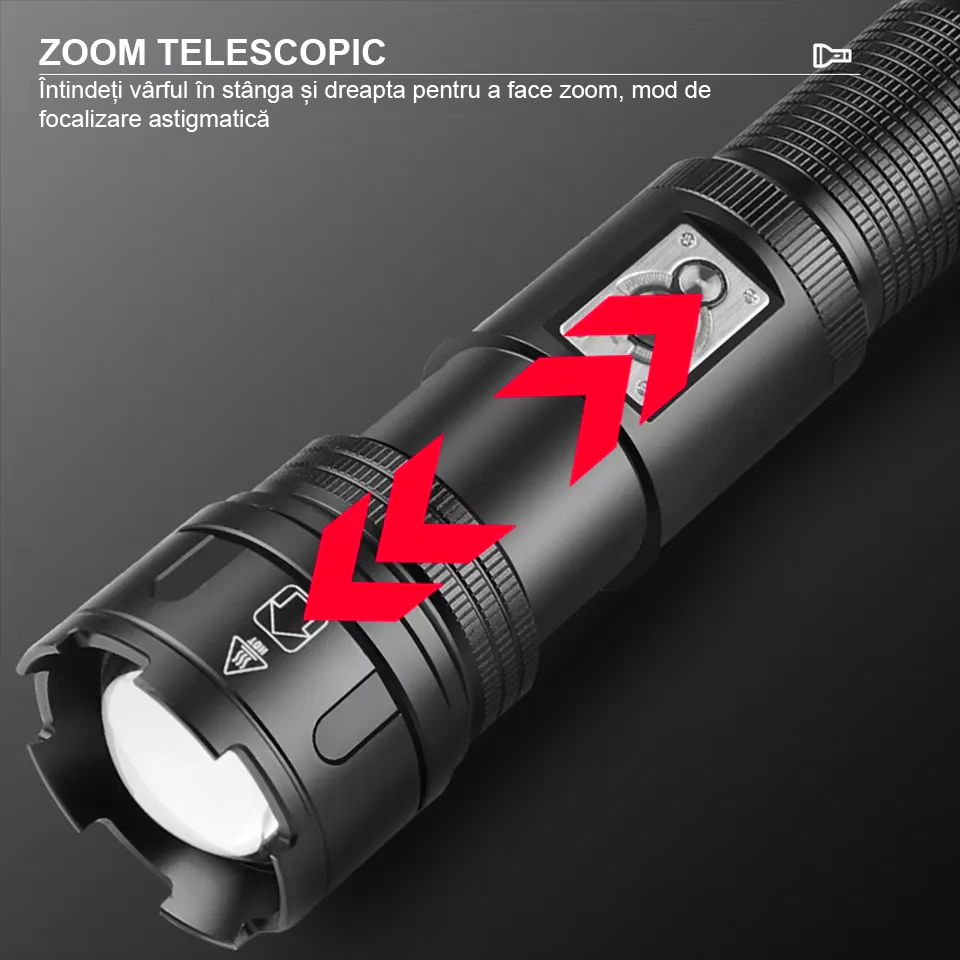 Lanterna puternica profesionala FiGGA®, LED XHP-99 + COB, 30000 lumeni, acumulator 26650 Li, structura aliaj aluminiu, Cablu de incarcare [7]