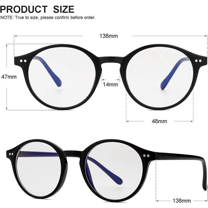 Ochelari protectie calculator ZAFIT™, ecran telefon, tableta, laptop, televizor, gaming, Anti-lumina albastra, Anti-reflexie, Unisex, model rotund, culoare Negru [2]