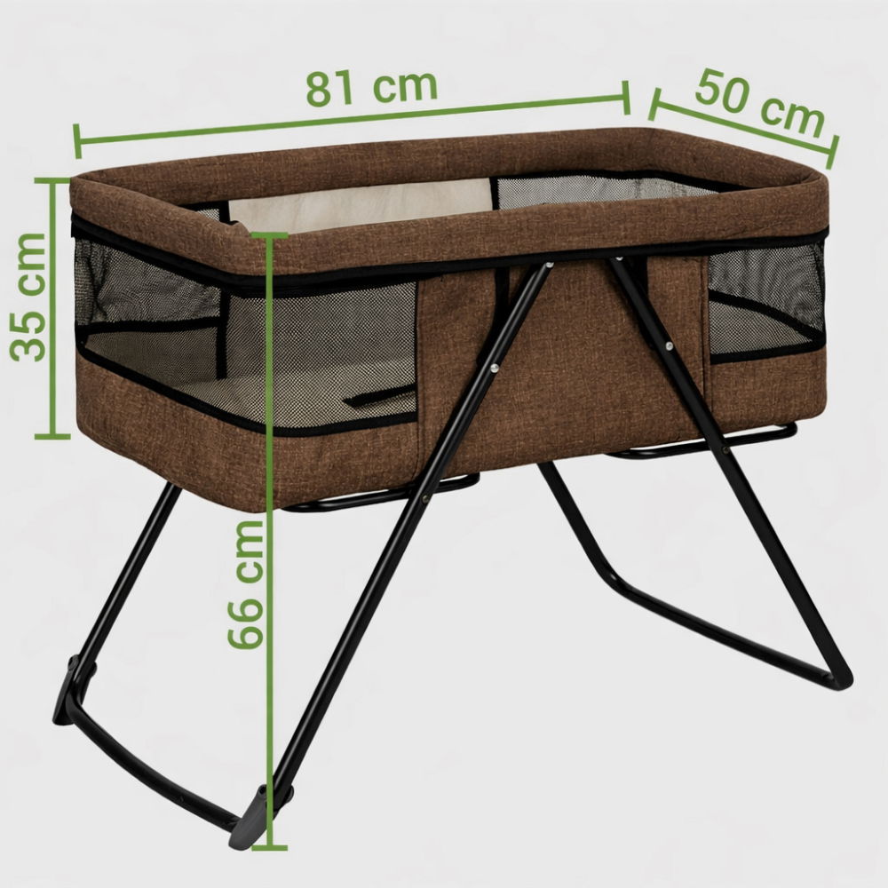 Patut bebe pliabil FiGGA®, 0+ luni, Saltea inclusa, Cu sistem balansoar, Plasa tantari, Portabil, Maro [3]