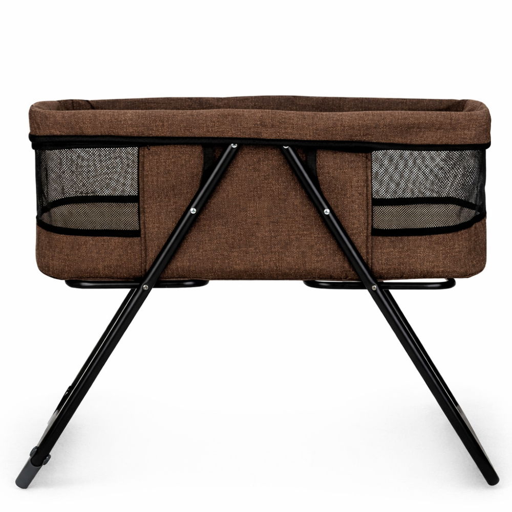 Patut bebe pliabil FiGGA®, 0+ luni, Saltea inclusa, Cu sistem balansoar, Plasa tantari, Portabil, Maro [4]