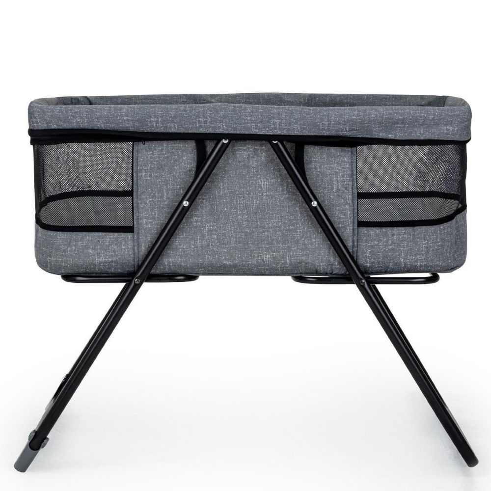 Patut bebe pliabil FiGGA®, 0+ luni, Saltea inclusa, Cu sistem balansoar, Plasa tantari, Portabil, Gri [5]