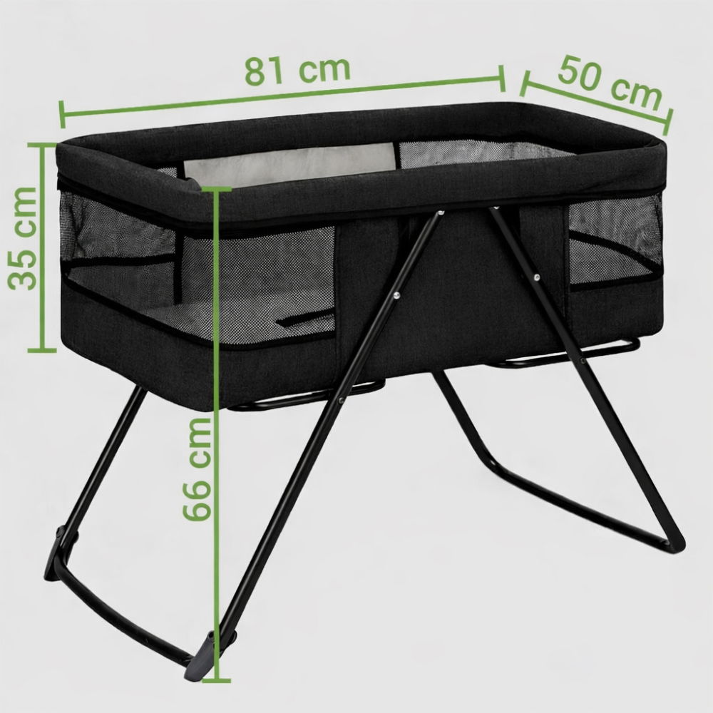 Patut bebe pliabil FiGGA®, 0+ luni, Saltea inclusa, Cu sistem balansoar, Plasa tantari, Portabil, Negru [3]