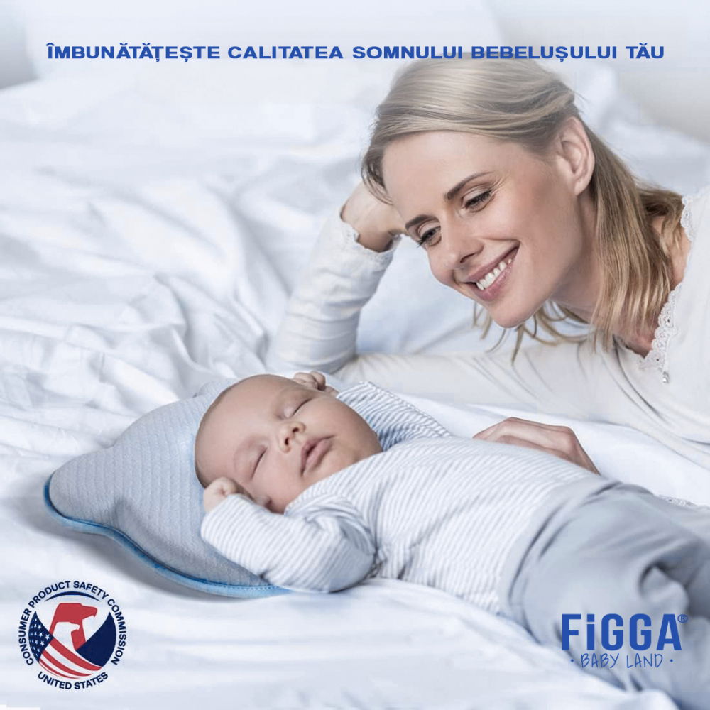 Perna bebelusi FiGGA® pentru formarea capului, Anti Plagiocefalie, Spuma cu memorie, Husa de protectie, Albastru [5]