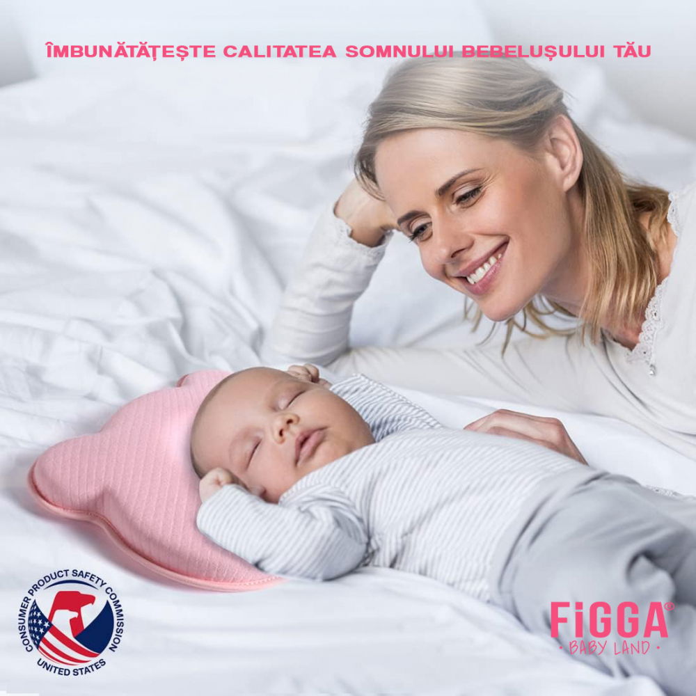 Perna bebelusi FiGGA® pentru formarea capului, Anti Plagiocefalie, Spuma cu memorie, Husa de protectie, Roz [5]