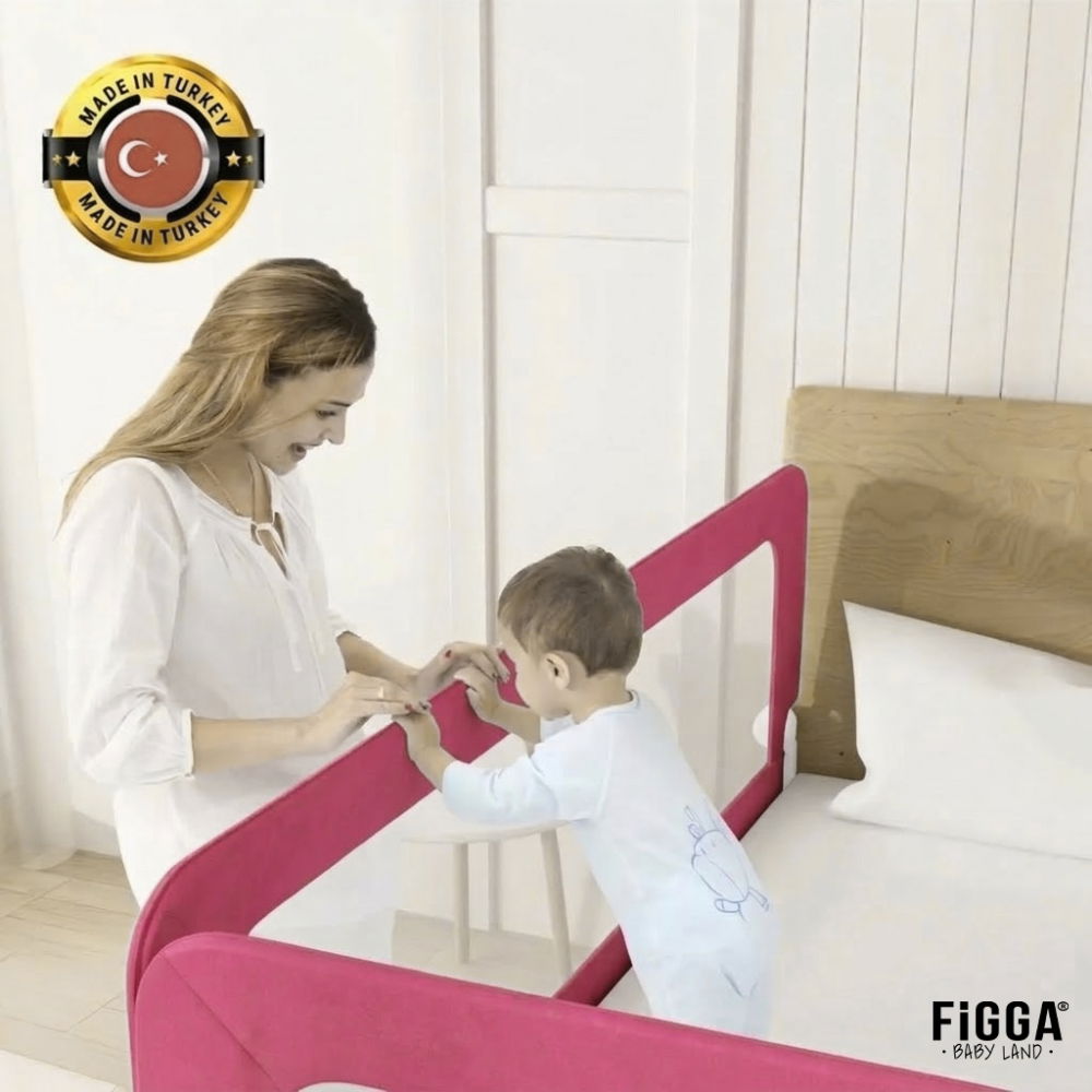 Protectie pat copii FiGGA®, 120 x 48.5 cm, bariera laterala margine pat, rabatabila, Roz [4]