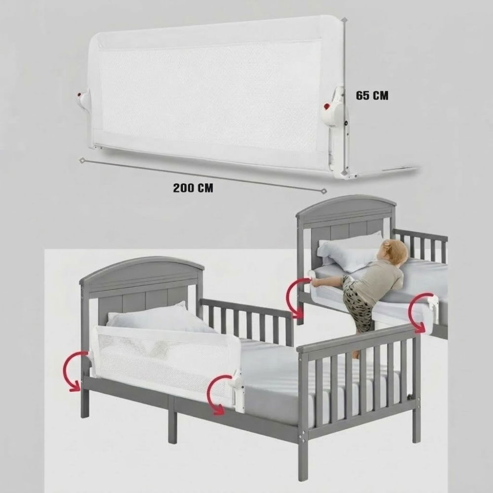 Protectie pat copii FiGGA®, 200 x 65 cm, bariera laterala margine pat, rabatabila, Alb [2]