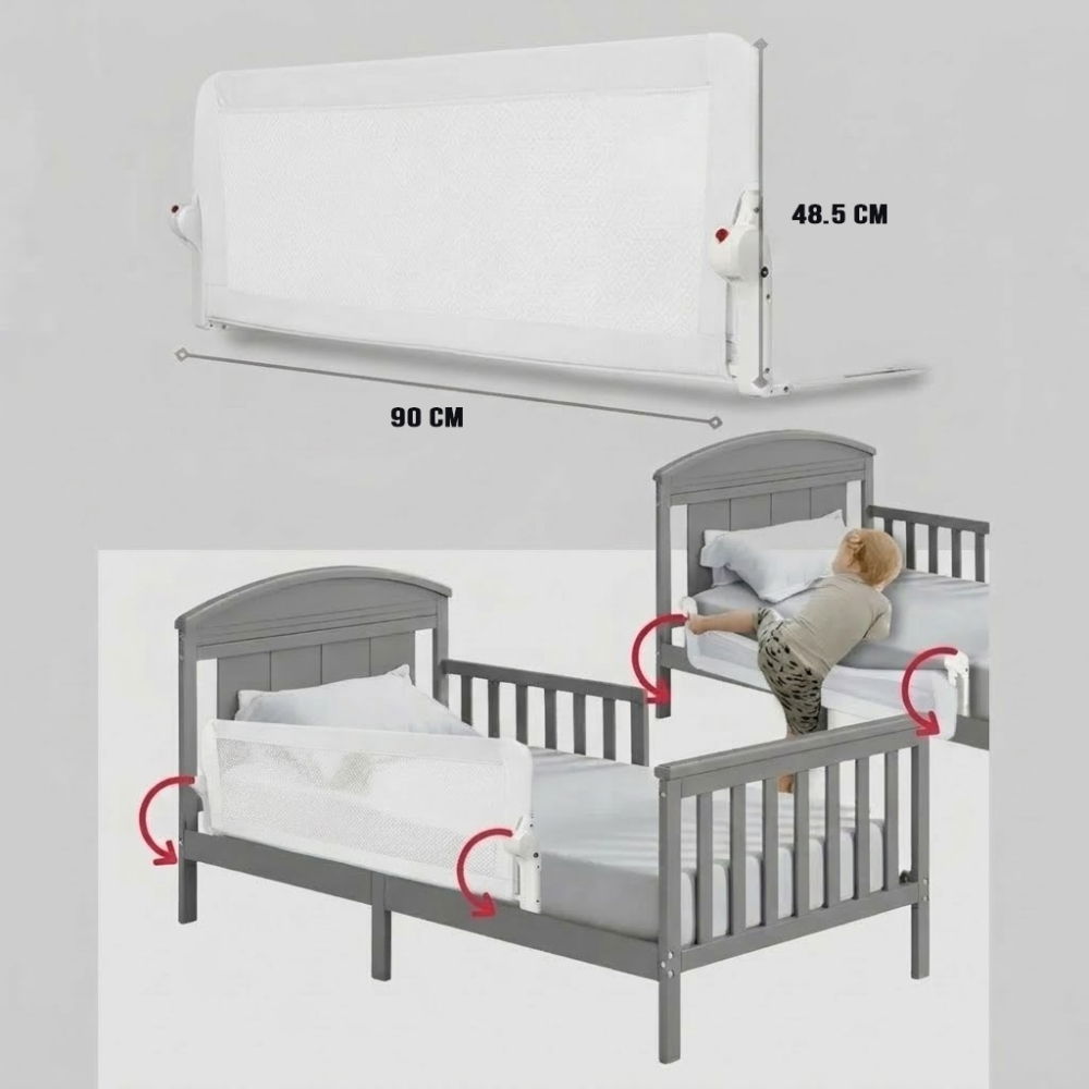 Protectie pat copii FiGGA®, 90 x 48.5 cm, bariera laterala margine pat, rabatabila, Alb [2]