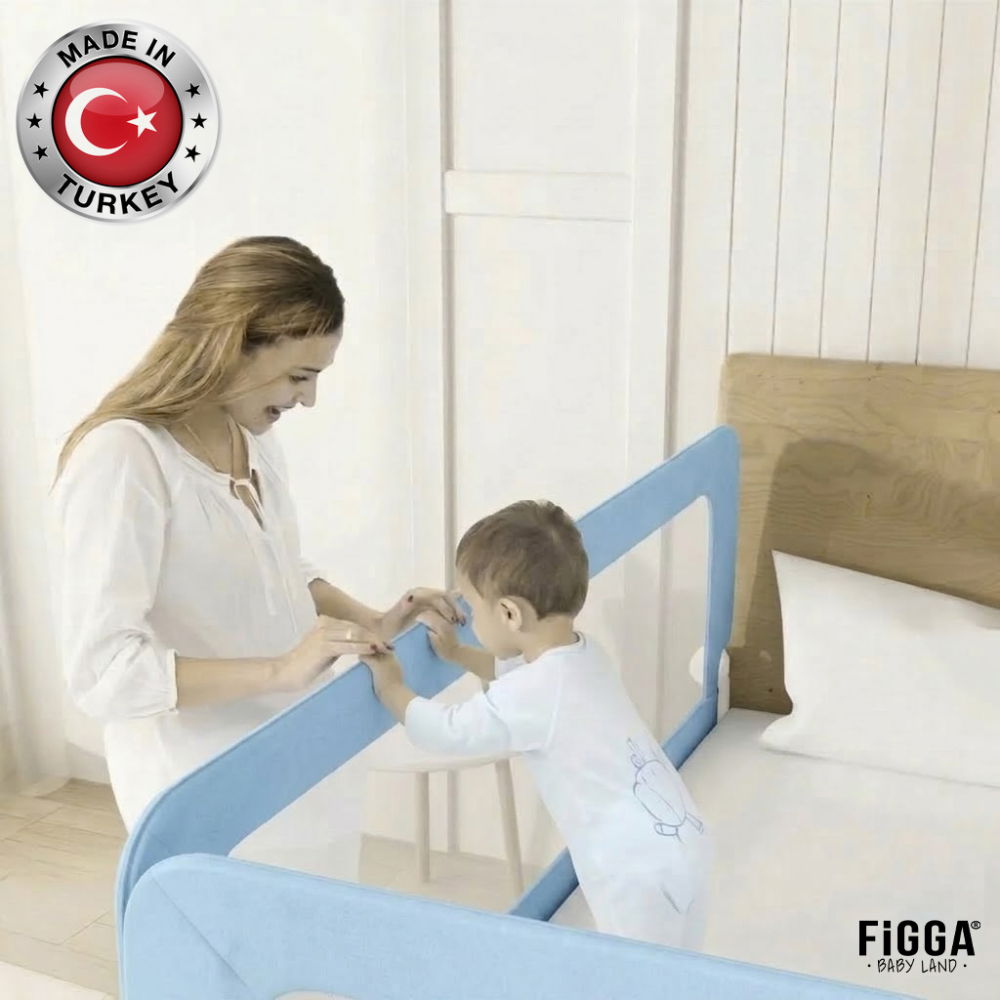 Protectie pat copii FiGGA®, 90 x 48.5 cm, bariera laterala margine pat, rabatabila, Albastru [4]