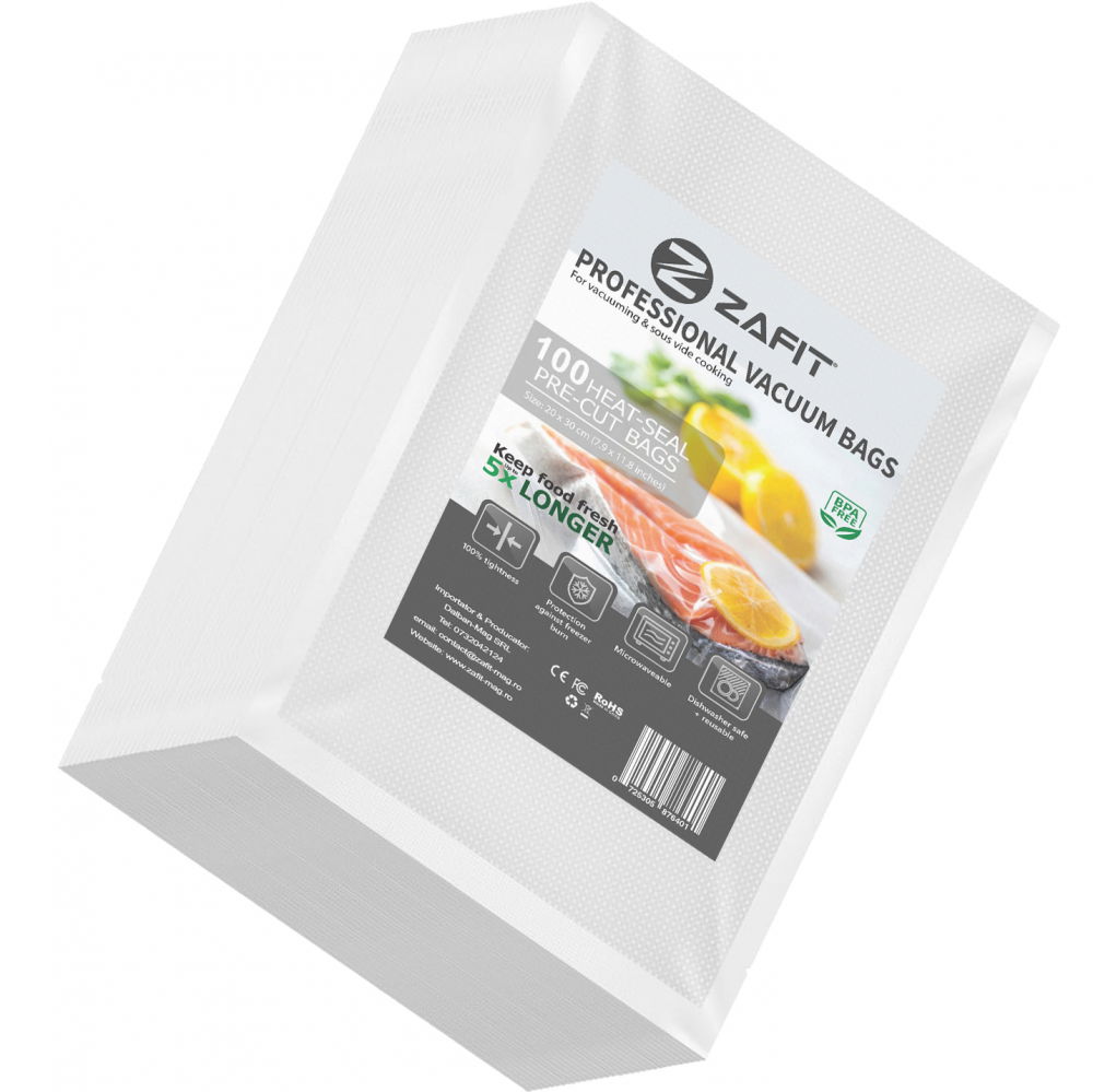Pungi vidat gofrate ZAFIT™, pentru aparat de vidat alimente, 100 bucati, 20 x 30 cm, reutilizabile, rezistente, sous vide, lavabile in masina de spalat, fara BPA, transparent [1]