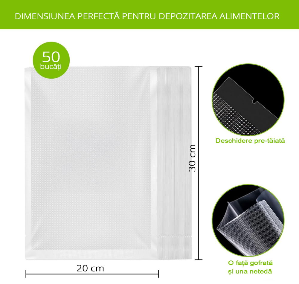 Pungi vidat gofrate ZAFIT™, pentru aparat de vidat alimente, 50 bucati, 20 x 30 cm, reutilizabile, rezistente, sous vide, lavabile in masina de spalat, fara BPA, transparent [2]