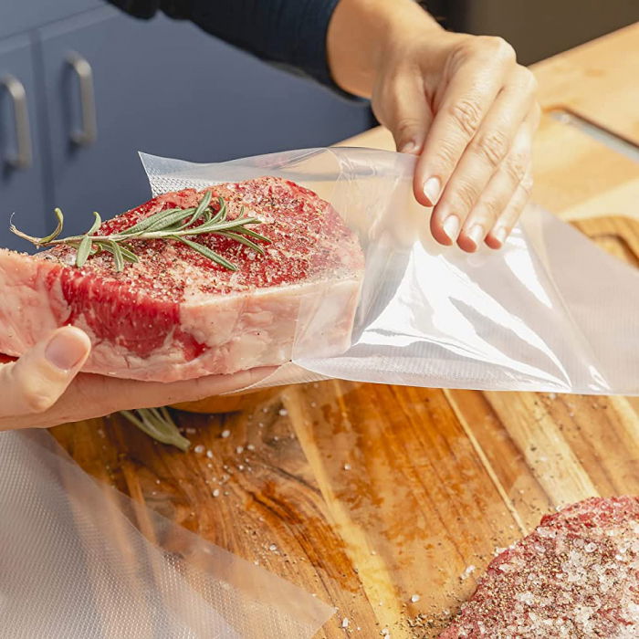 Pungi vidat gofrate ZAFIT™, pentru aparat de vidat alimente, 50 bucati, 20 x 30 cm, reutilizabile, rezistente, sous vide, lavabile in masina de spalat, fara BPA, transparent [9]